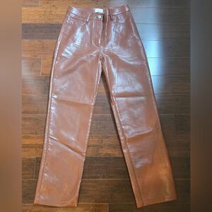 Aritzia Wilfred Melina vegan leather straight leg pants Epicurean Brown, Size 0.